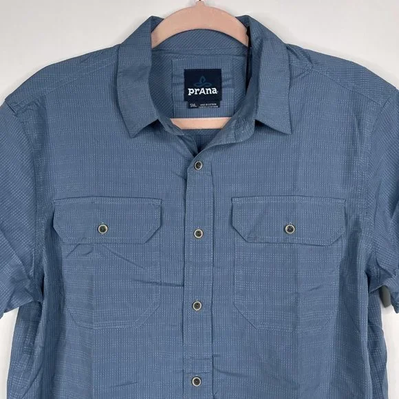 NWT prAna Cayman Shirt Small Blue Note Yarn Dye Melange Woven Check - Picture 4 of 16